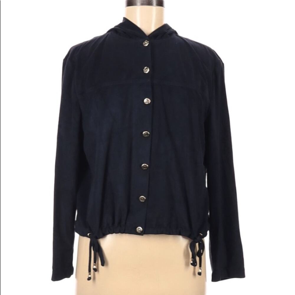 St. John Sport Navy Hooded Button Down Jacket